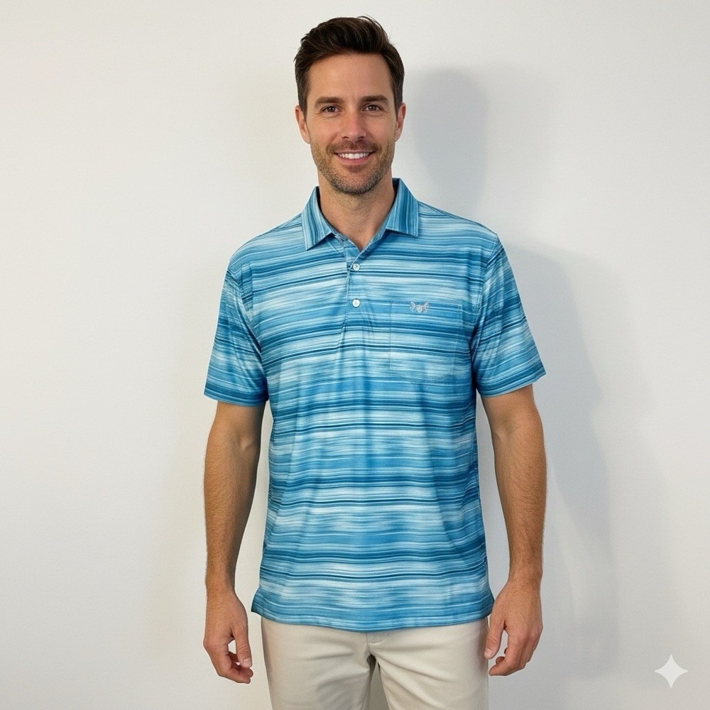 Hickey Freeman Performance Fabric Aqua Polo Golf Shirt Men's Medium Stretch - Picture 2 of 14